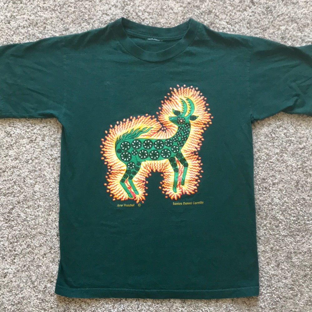 Vintage Peyote Deer Huichol Shirt Native American Mexican Indian Psychedelic Tee